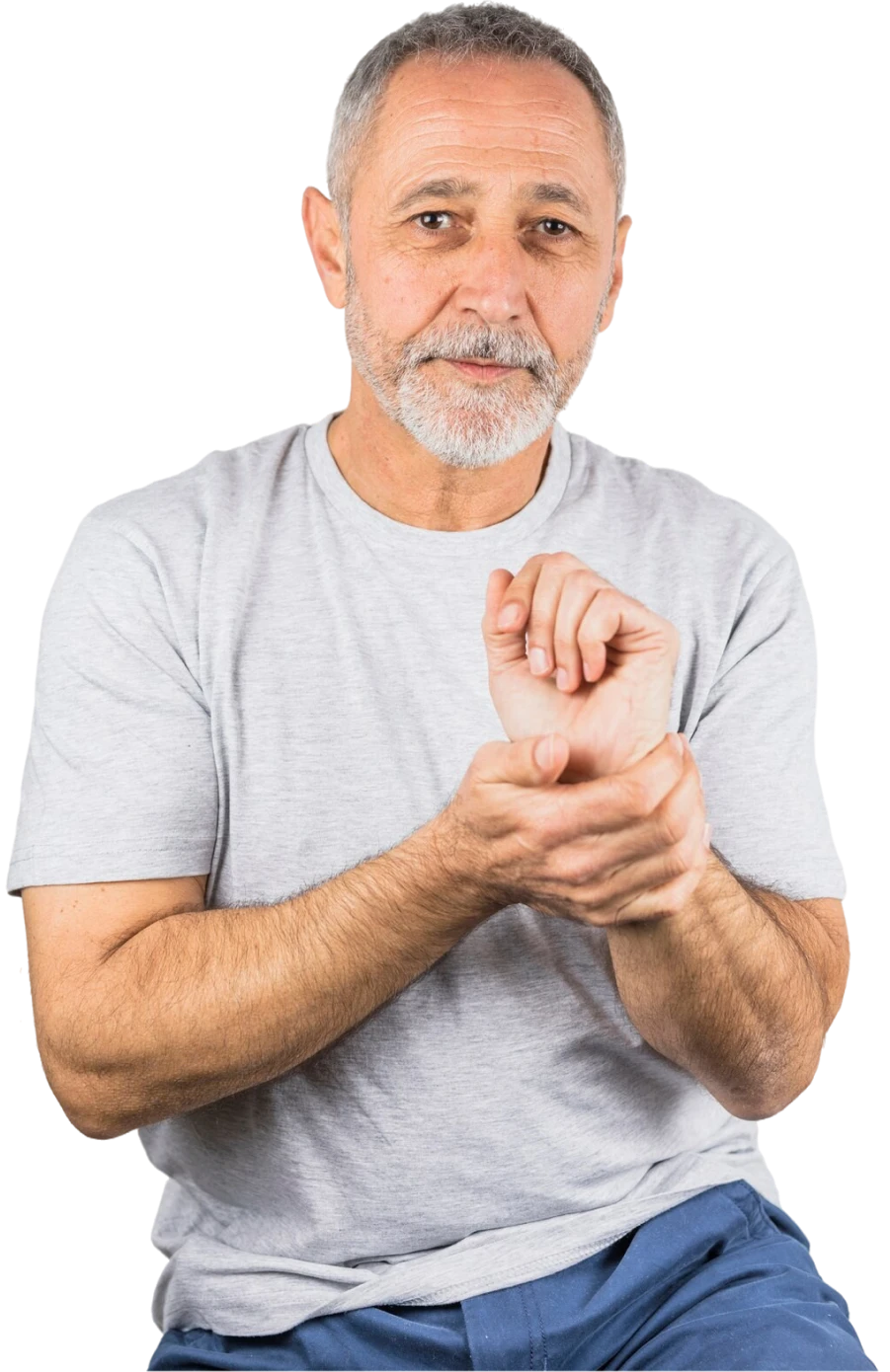 Older man holding his wrist to indicate joint pain