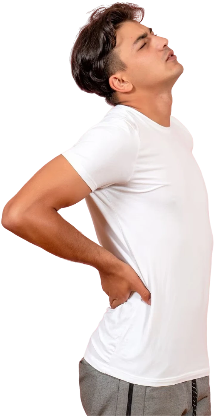 Man holding his lower back in discomfort