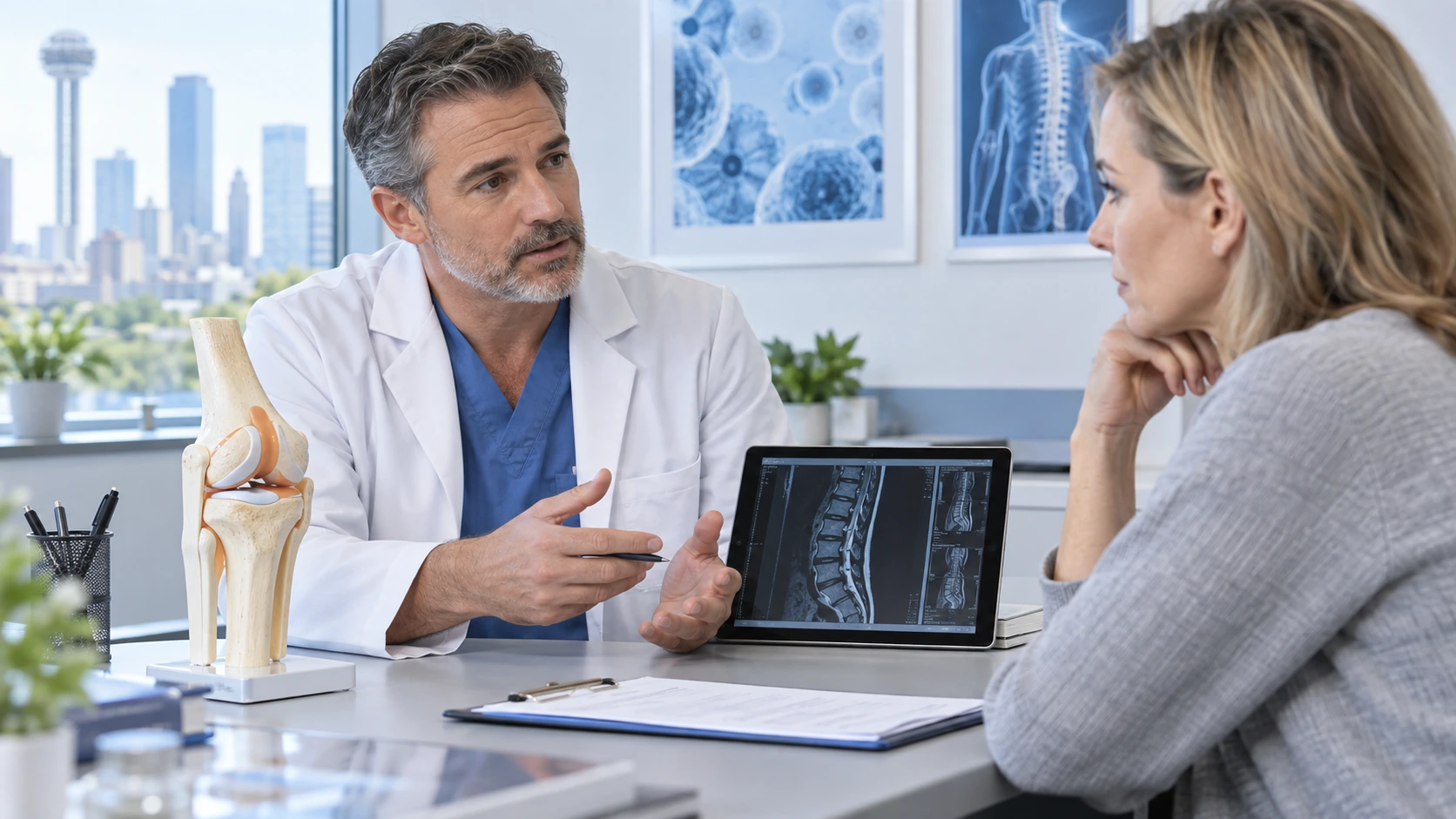Doctor discussing FDA approval and stem cell therapy options with a patient in Dallas